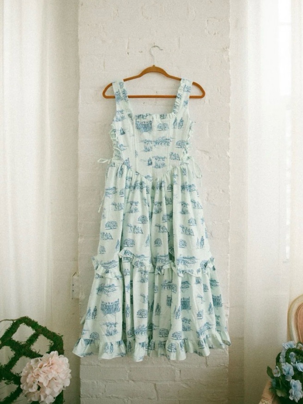 Blue Toile Carmilla Dress - Pride & Prejudice- Adjustable size 6-10 petite